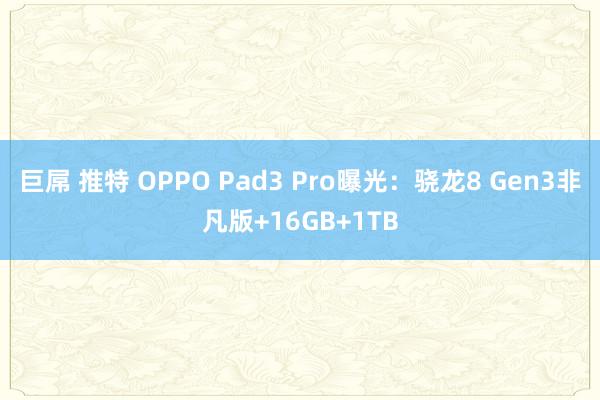 巨屌 推特 OPPO Pad3 Pro曝光：骁龙8 Gen3非凡版+16GB+1TB