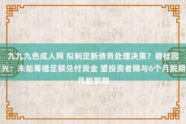 九九九色成人网 拟制定新债务处理决策？碧桂园复兴：未能筹措足额兑付资金 望投资者赐与6个月脱期期