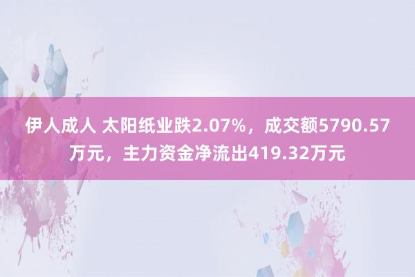 伊人成人 太阳纸业跌2.07%，成交额5790.57万元，主力资金净流出419.32万元