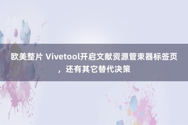 欧美整片 Vivetool开启文献资源管束器标签页，还有其它替代决策